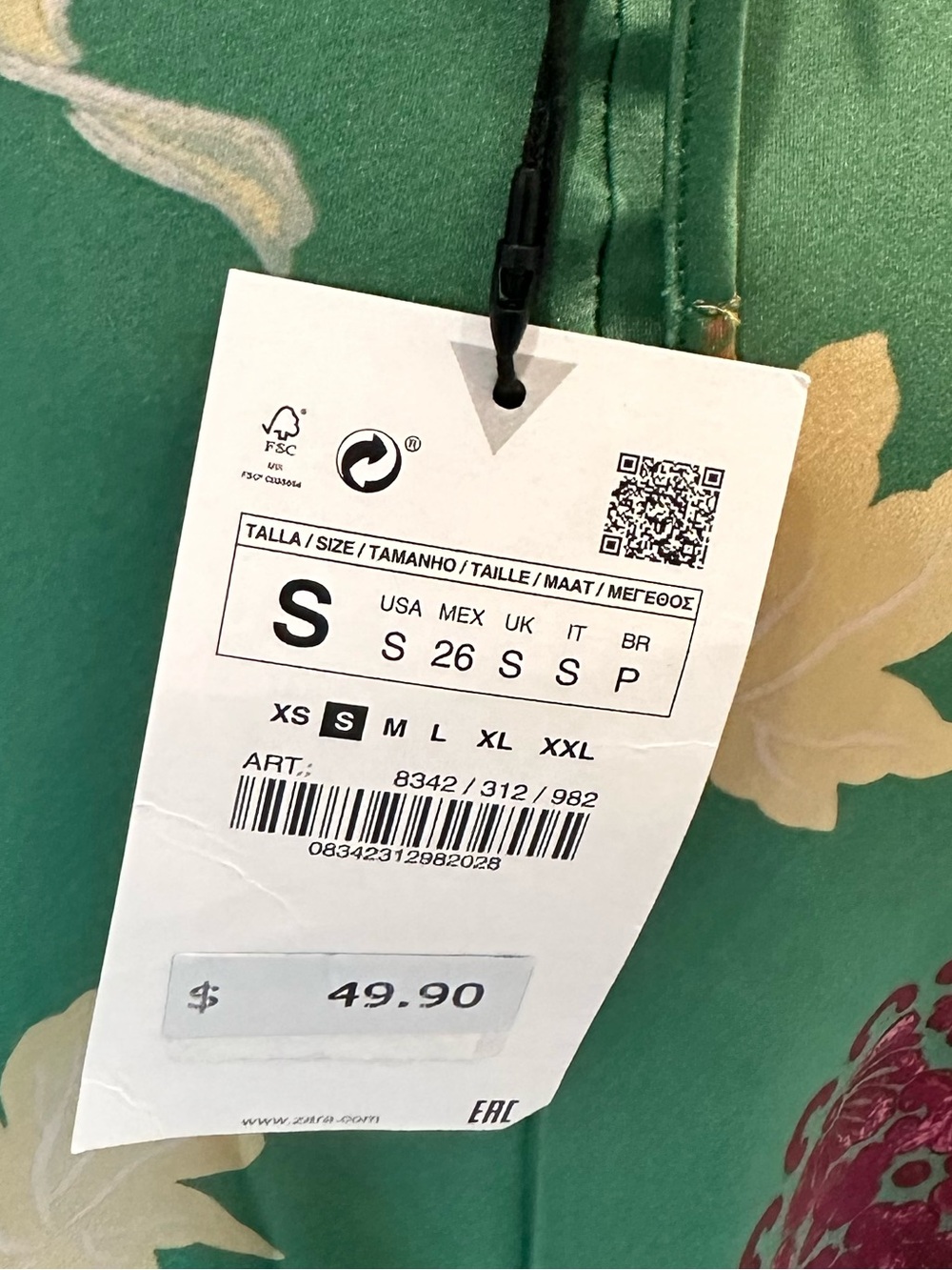 NWT Zara Women’s Size Small - Green Floral Slip Dress - V-Neck Maxi - Picture 6 of 8